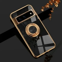 Dteck for Google Pixel 7A Case with Rotating Ring Holder Magnetic Kickstand, Shiny Plating Gold Edge Slim Soft TPU Shockproof Pixel 7A Case for Women Girls,Black
