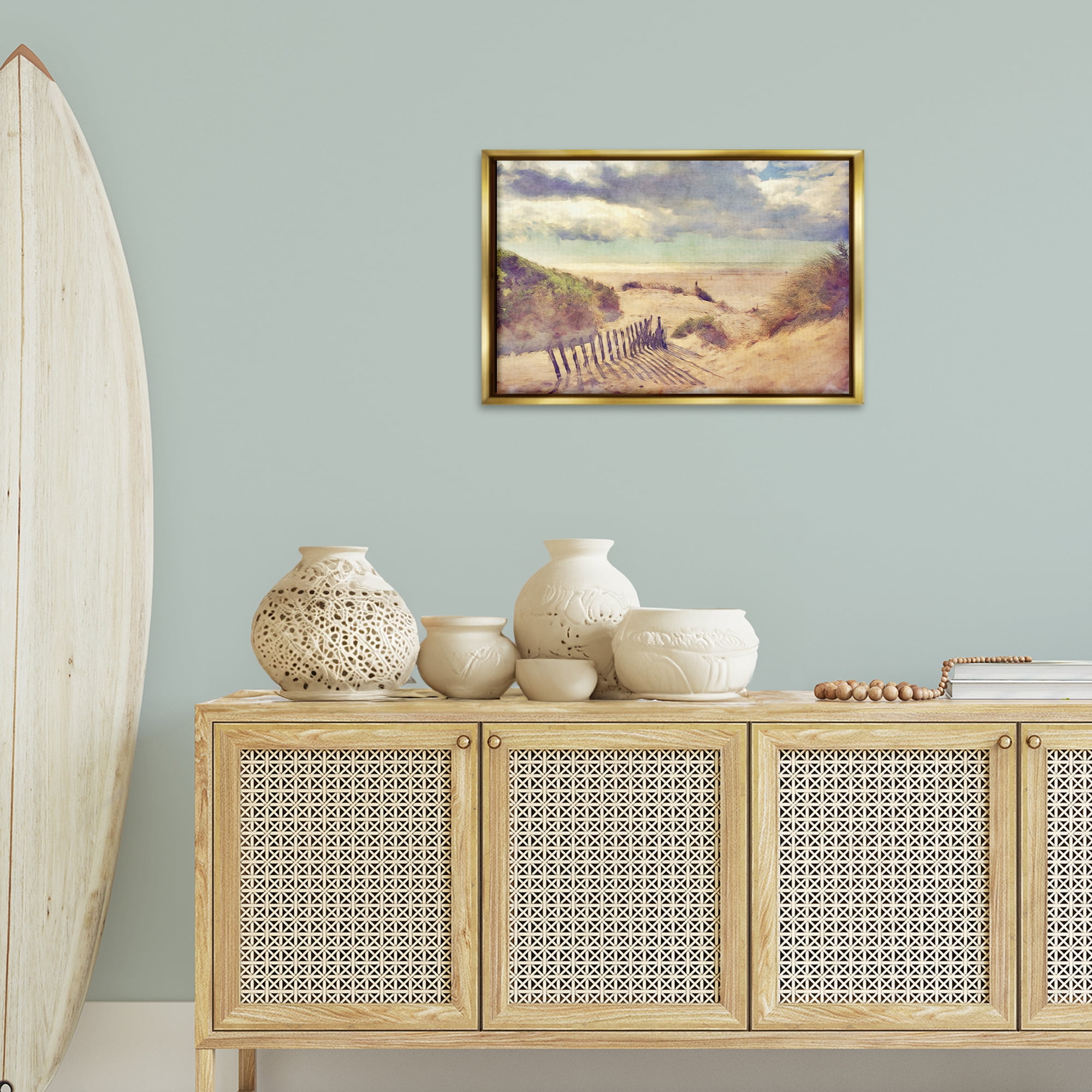 Stupell Industries Golden Sands Beach Landscape & Nature Painting Gold Floater Framed Canvas Art Print Wall Art, 25 x 17