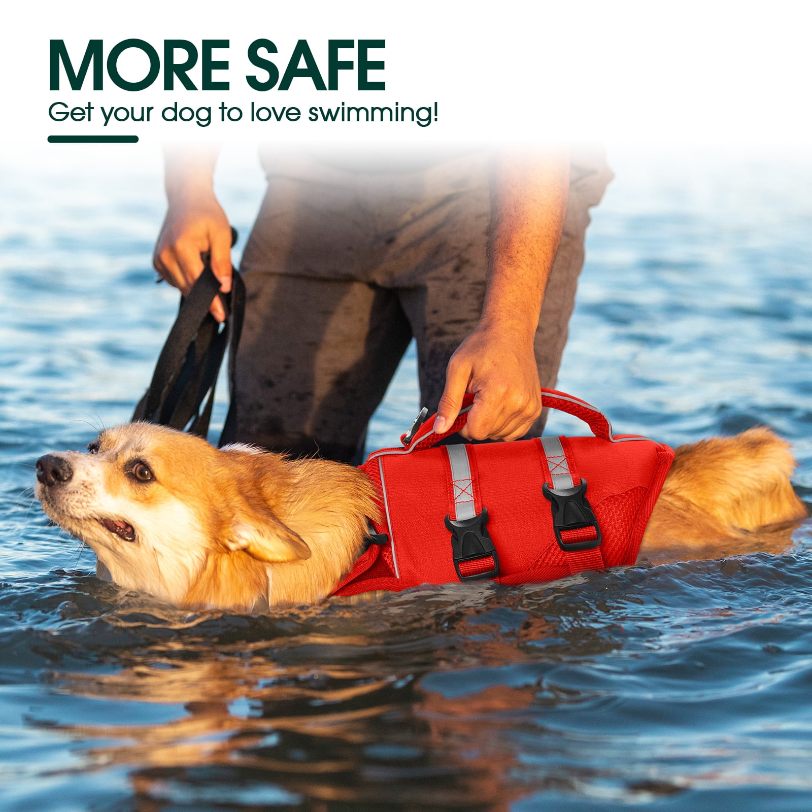 Kuoser Dog Life Jacket, High Flotation Dog Life Vest for Swimming Boating, Red, XS