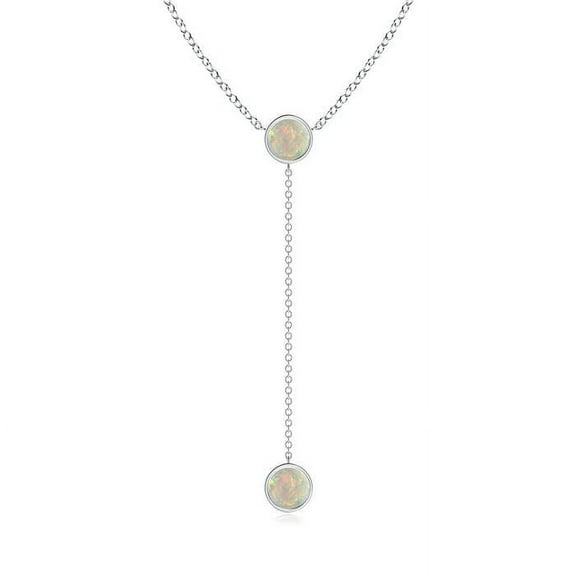 ANGARA Natural Bezel-Set Round 1 ct Opal Lariat Style Necklace in 14K White Gold for Women (Size-6mm) | October Birthstone, Birthday, Anniversary, Jewelry Gift for Women | Natural Opal Necklace