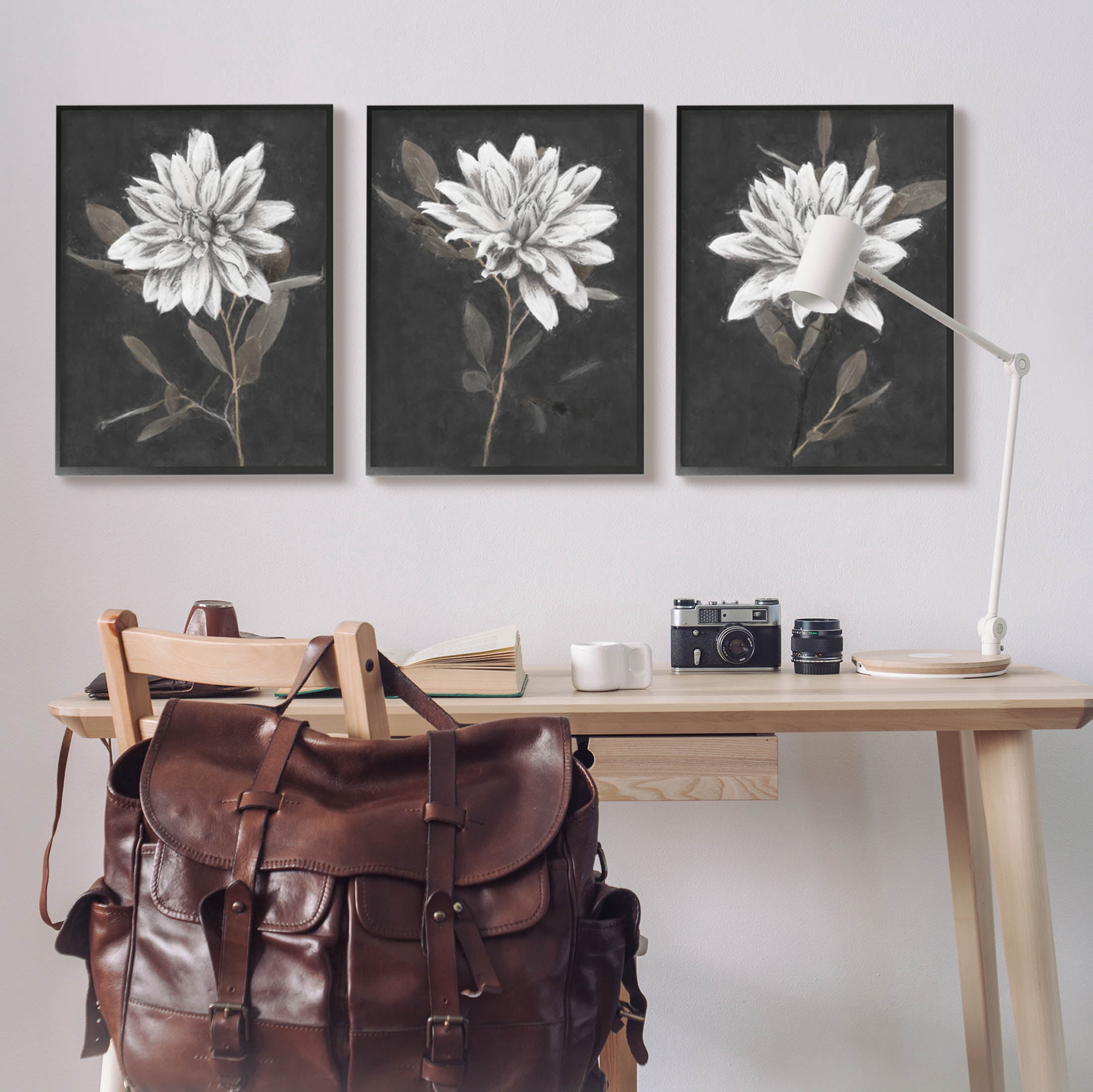 Stupell Industries Fable Lotus White Floral Bloom Graphic Art Black Framed Art Print Wall Art, Set of 3, Design by Nina Blue