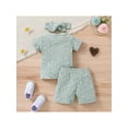 thumbnail image 3 of Franhais Girl's Three-Piece Suit, Baby Toddler Kid Girl Floral Print Ribbed Short Sleeve Tops + Elastic Waist Shorts + Headband, 3 of 9