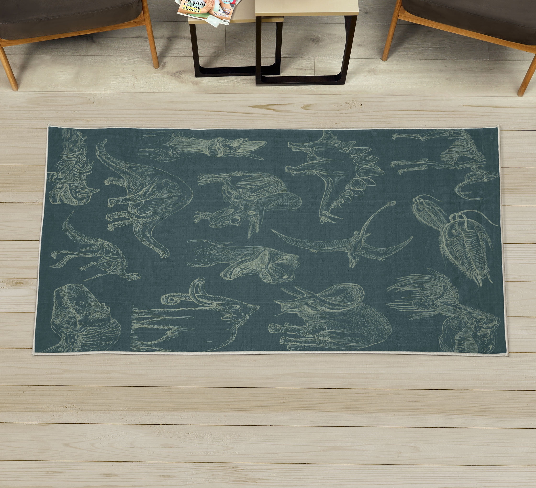 Biology Rug Design Jurassic Decorative Rug, Arrangement of Various Dinosaurs Illustrations ...