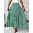 thumbnail image 6 of Women'S High Elastic Waist Midi Skirt Casual Summer Trendy Flowy Ruffle Floral Print A Line Skirts Green Flowers L, 6 of 8