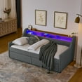 thumbnail image 4 of Barara King Sleeper Sofa Bed, Futon Couches Loveseat,Twin Size Sofa Bed with 3 LED Lights and Storage Headboard, Bed with 2 Drawers and Wireless Charging, Grey, 4 of 11