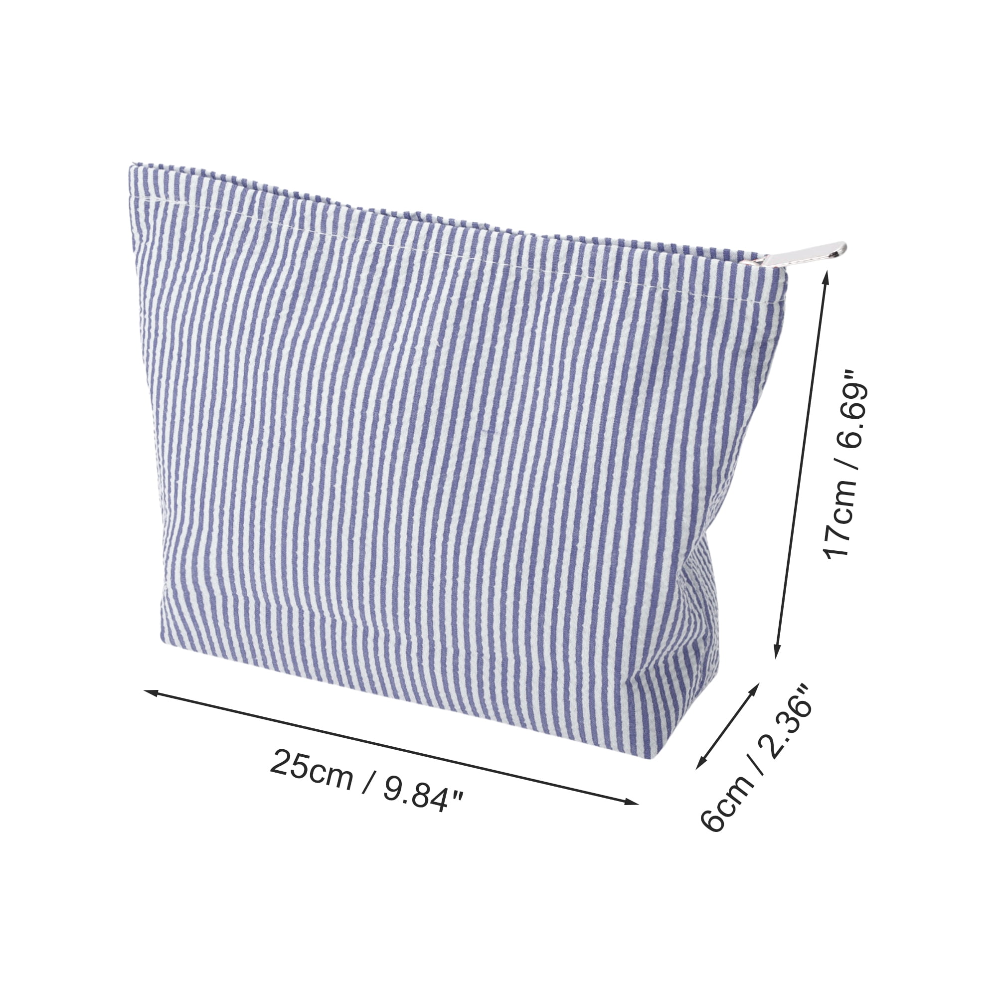 Unique Bargains 1 Pc Seersucker Stripes Makeup Bag Navy Blue