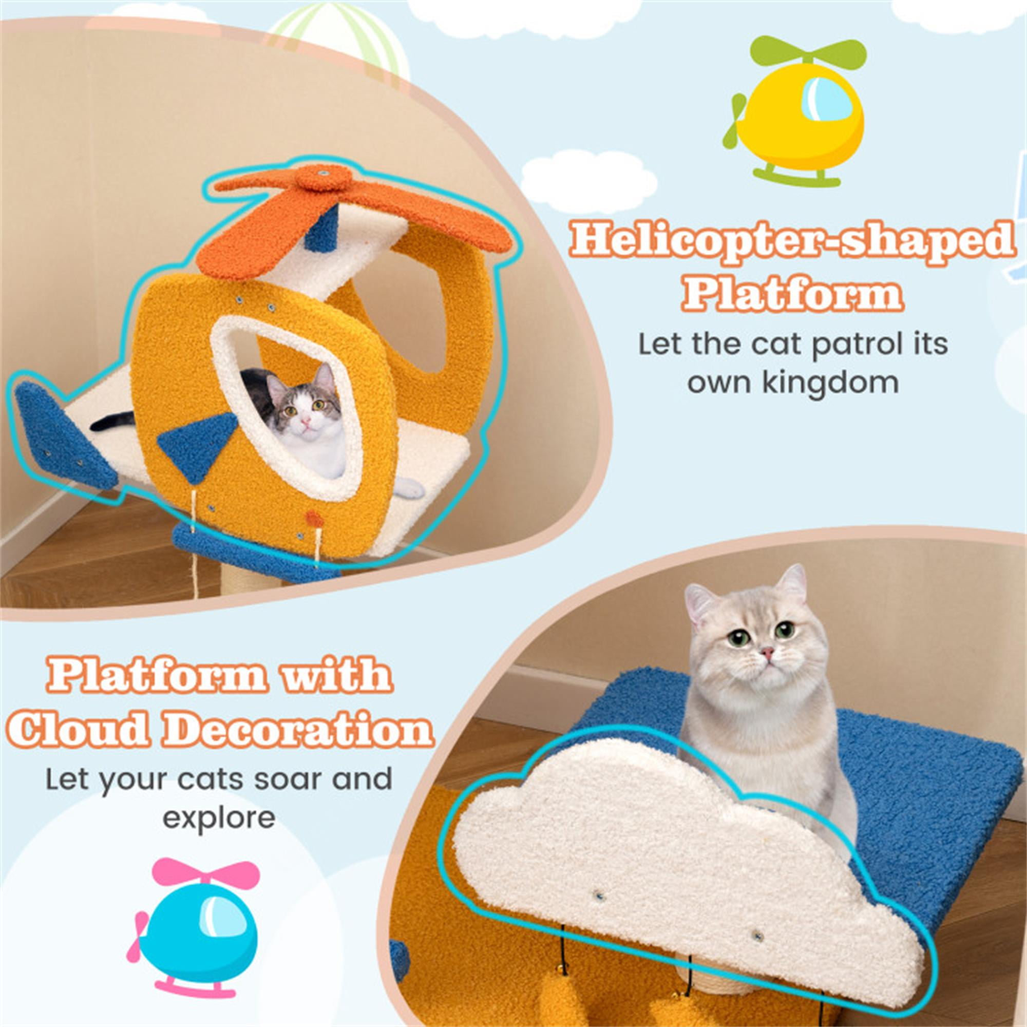 Kadyn 30" Small Cat Tree Tower Condo with Scratching Posts and Platform, Aviation-themed Cat Activity Center Play for Kittens, Multicolor