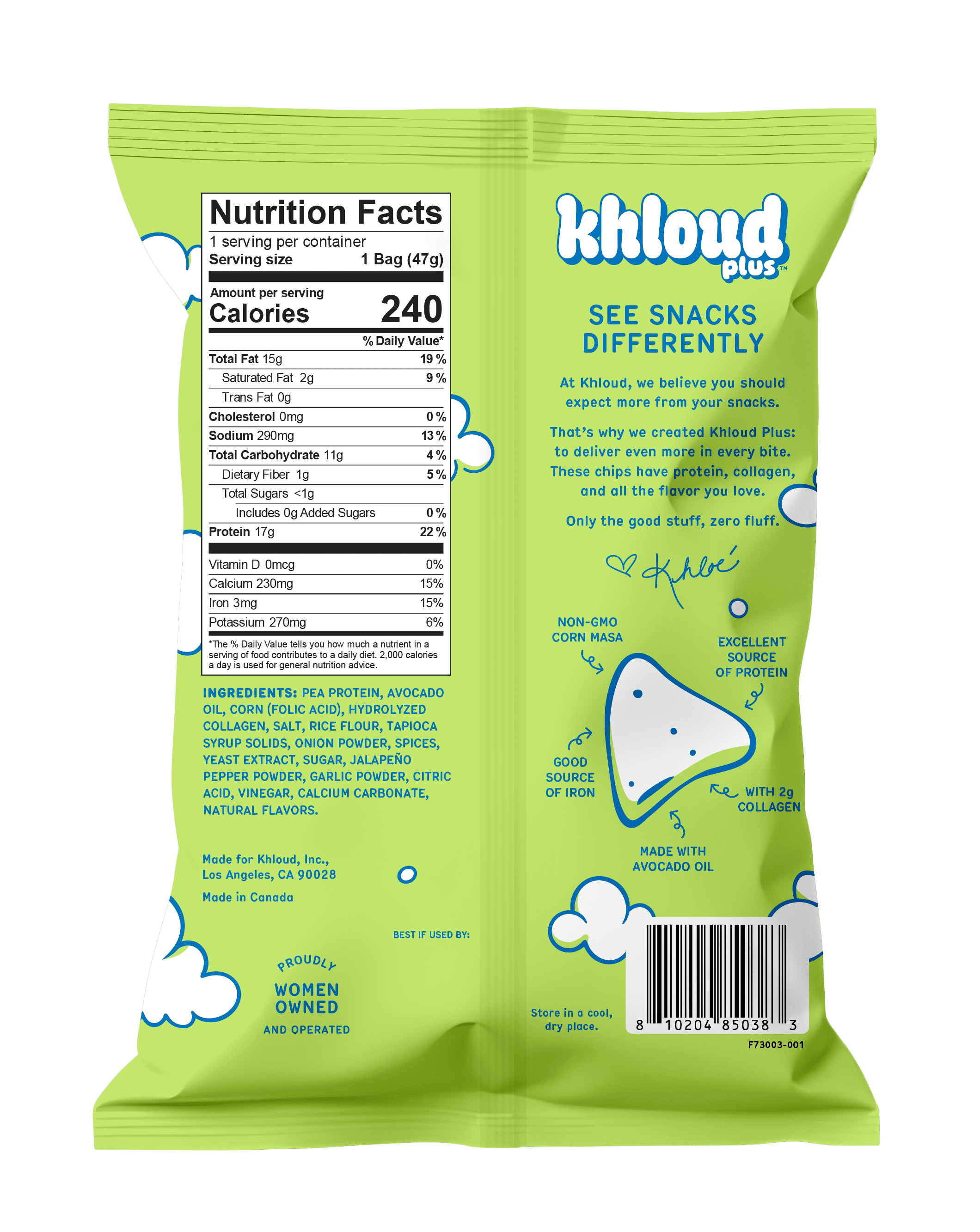 Khloud Plus Jalapeno Protein Tortilla Chips with Collagen 1.6oz