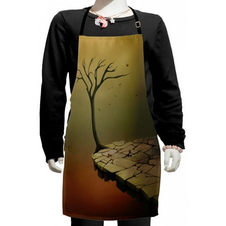 

Fantasy Kids Apron Tree over a Cliff and Flying Leaves Arid Country Precipice Drought Boys Girls Apron Bib with Adjustable Ties for Cooking Baking Painting Sand Brown Cinnamon by Ambesonne