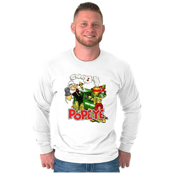 Retro Popeye Steam Train Cartoon Long Sleeve TShirt Men Women Brisco Brands S