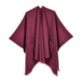 thumbnail image 6 of Cape Shawl for Women Elegant Solid Open Front Wrap Simple Double Sided Poncho Cover Up Dressy Party Travel Office Leisure Layering Cloak with Split Hem, 6 of 6