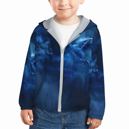 

Gaeub Pegasus Night Sky Print Athletic Sun Protection Hoodie for Kids Long Sleeve Outdoor UV Shirt Running Fishing Top for Boys Girls-4 Years