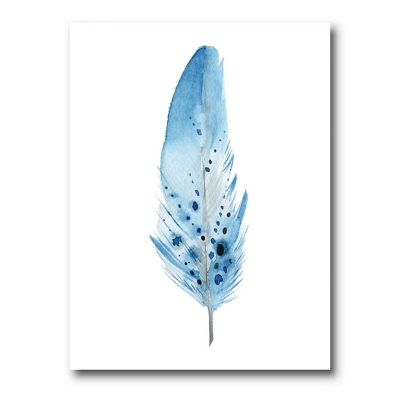 Abstract Blue Boho Feathers 8 in x 12 in Painting Canvas Art Print, by Designart