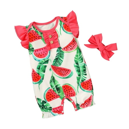 

AIMAOMI Fruit Infant Printed Romper+Headband Ruffle Girls Baby Sets Jumpsuit Girls Romper&Jumpsuit H