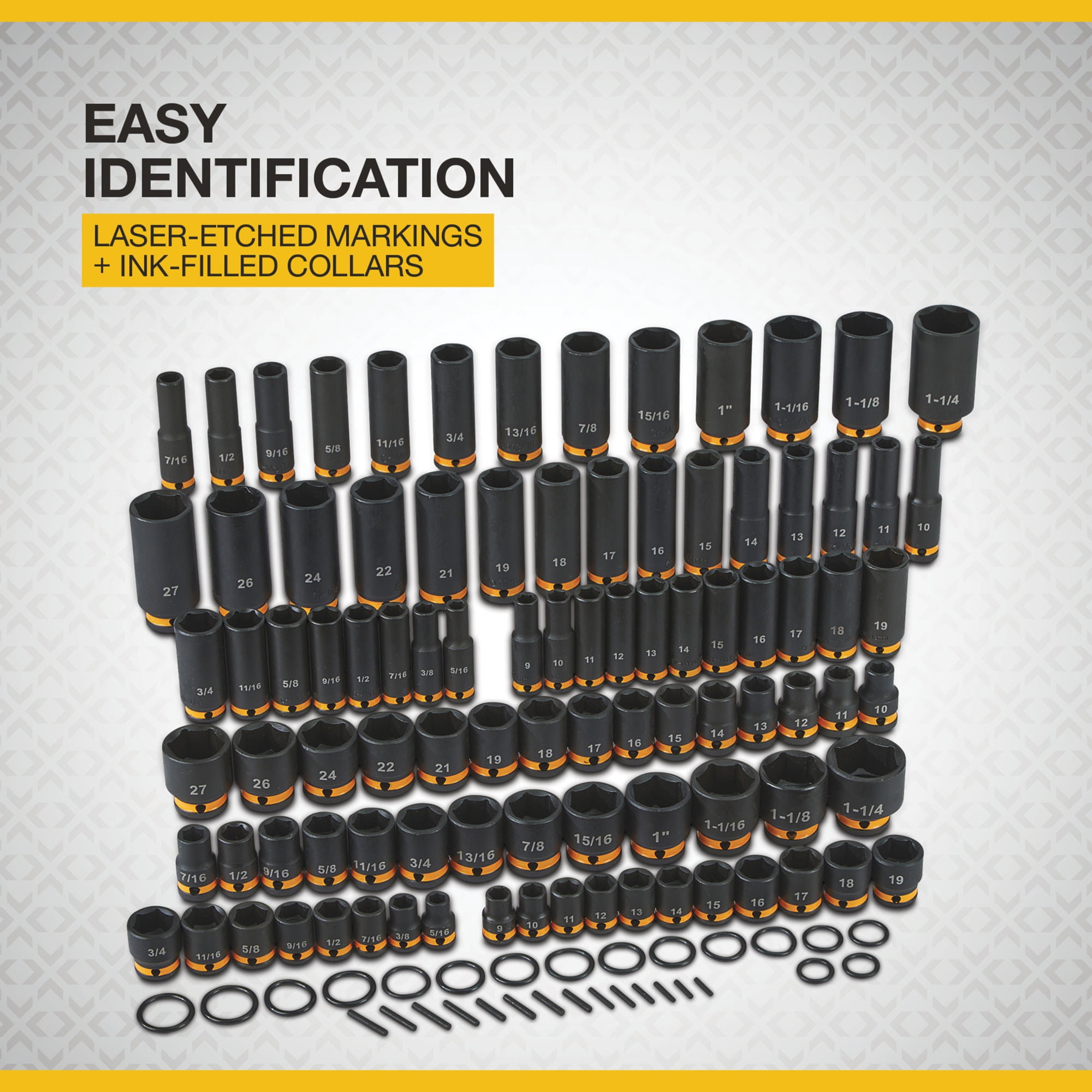 Klutch 3/8in.- and 1/2in.-Drive Impact Socket Sets, Chrome Molybdenum, SAE + Metric, 94-Pc.