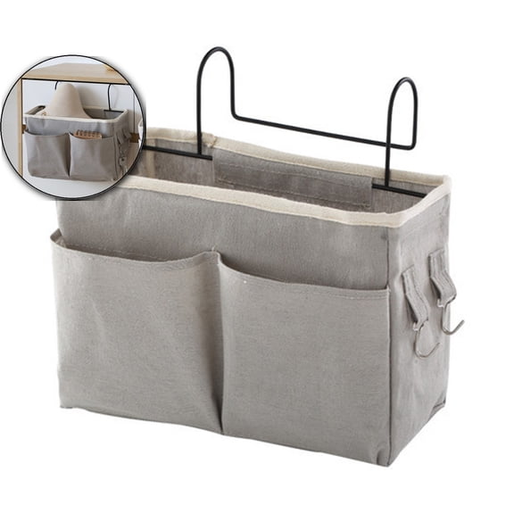 Bedside Hanging Storage Basket, Multi-Function Organizer Caddy, Canvas Bed Rail Hanger for Dorm Rooms Hospital Beds Travel