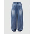 thumbnail image 4 of BOOMNY Toddler Boys Ripped Distressed Jeans Elastic Waist Solid Color Wide Leg Baggy Denim Pants With Pocket, Sizes 9-10 Years, 4 of 7