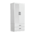 thumbnail image 6 of ModMakers 2-Door Wardrobe Armoire Closet with Mirror, Freestanding Wood Armoire Wardrobe Closet Storage with 2 Drawers & Hanging Robs, White, 6 of 6