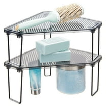 mDesign Plastic/Steel Corner Stackable Rack, Bathroom, 2 Pack, Black/Smoke Gray