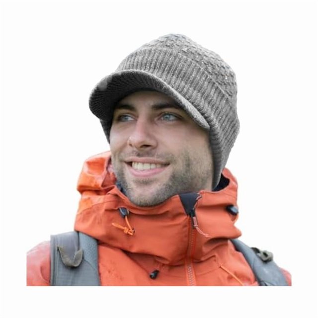 wonima44 PolarWool™ Mens Winter Hats with Brim - 50% Merino Wool Beanie with Visor Bill, Warm Knitted Newsboy Hat Cold Weather