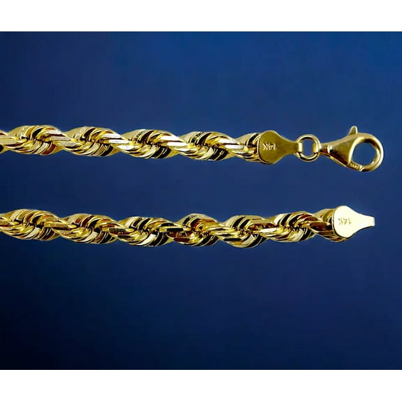 14K Yellow Gold Solid Rope Chain 52.5g | 6.0mm | 20 Inches | Necklace Diamond