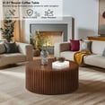thumbnail image 3 of Gexpusm Round Coffee Table, Solid Wood Center Table for Living Room, Circle Drum Coffee Table with Handcrafted Relief, Walnut, 3 of 7