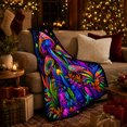 thumbnail image 3 of Neon Surreal Fantasy Art, Warm Flannel Blanket for Sunroom and Reading Nook with Detailed Print, Garden Lovers Housewarming Gift, Fantasy Home Decor, 3 of 9