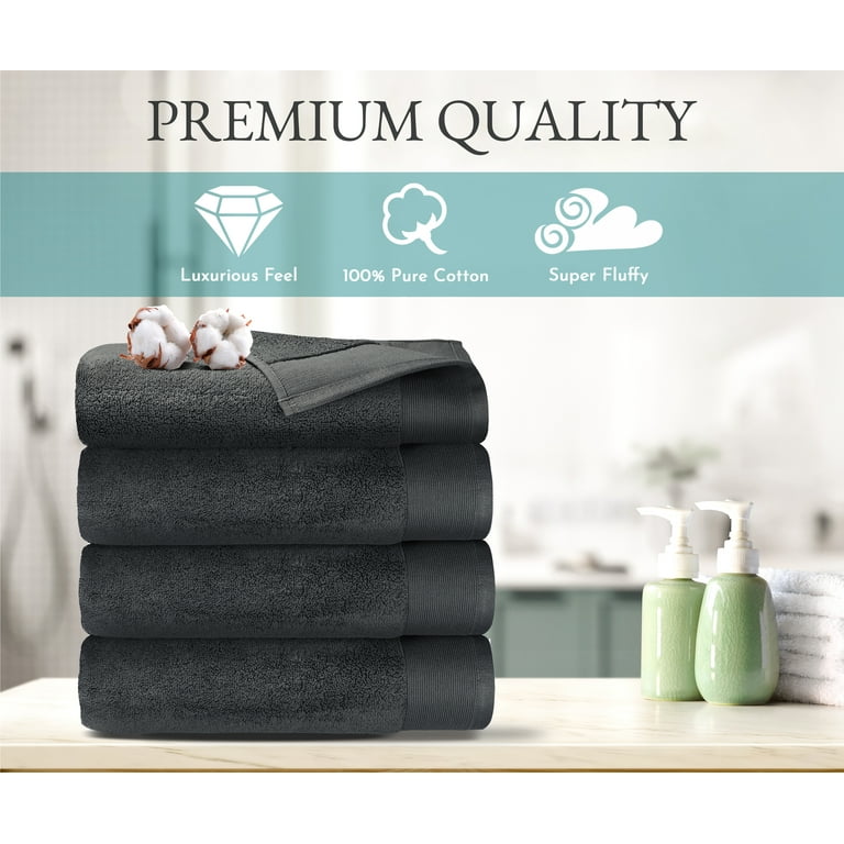 Luxury 100% Cotton Bath Towels - Pack of 4, Extra Soft & Fluffy, Quick Dry  & Highly Absorbent, Hotel Quality Towel Set, Charcoal Gray - 27 x 54 