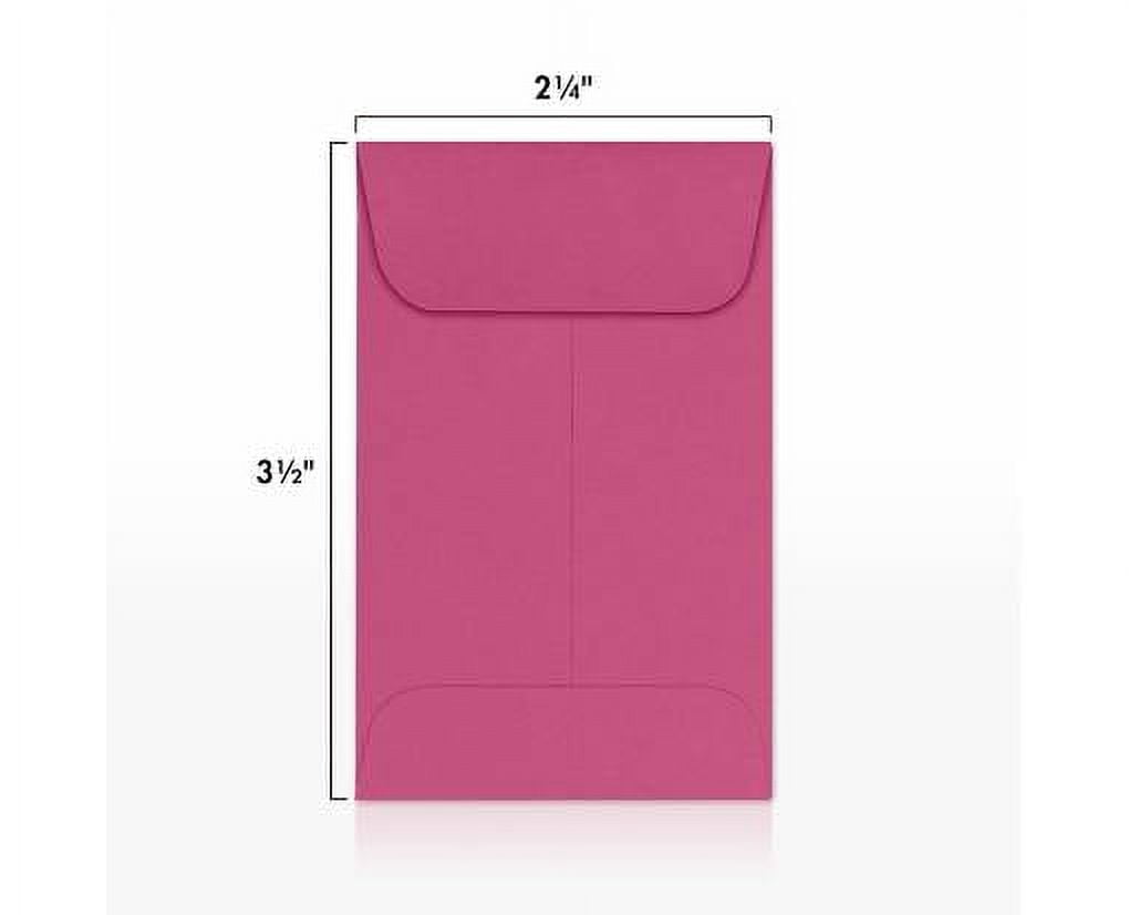 LUXPaper #1 Coin Envelopes w/ Moistenable Glue, Magenta Pink, 2 1/4in x 3 1/2in, 80lb, 50/Pack