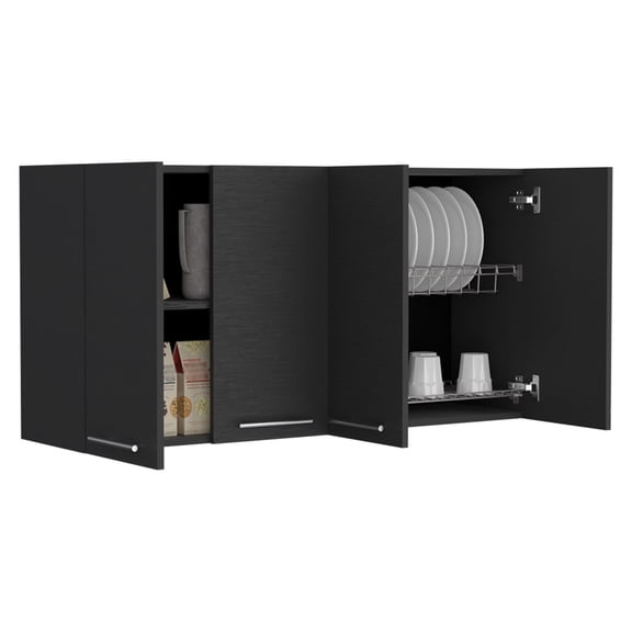 Nmkwnr 4 Doors Wood Wall Cabinet for Kitchen, Living Room, Black