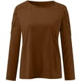 thumbnail image 5 of Brown Women's Long Sleeve T-shirt, Women'S Round Neck Solid Color Hollow Stitching Long Sleeved T Shirt,Women's Long sleeve T-shirt M, 5 of 5
