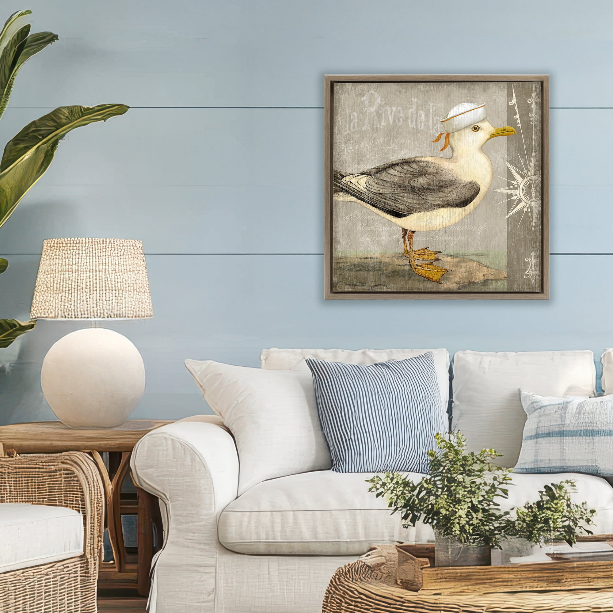 Stupell Industries Rustic Little Seagull Brown Framed Floater Canvas Wall Art, design by Suzanne Nicoll