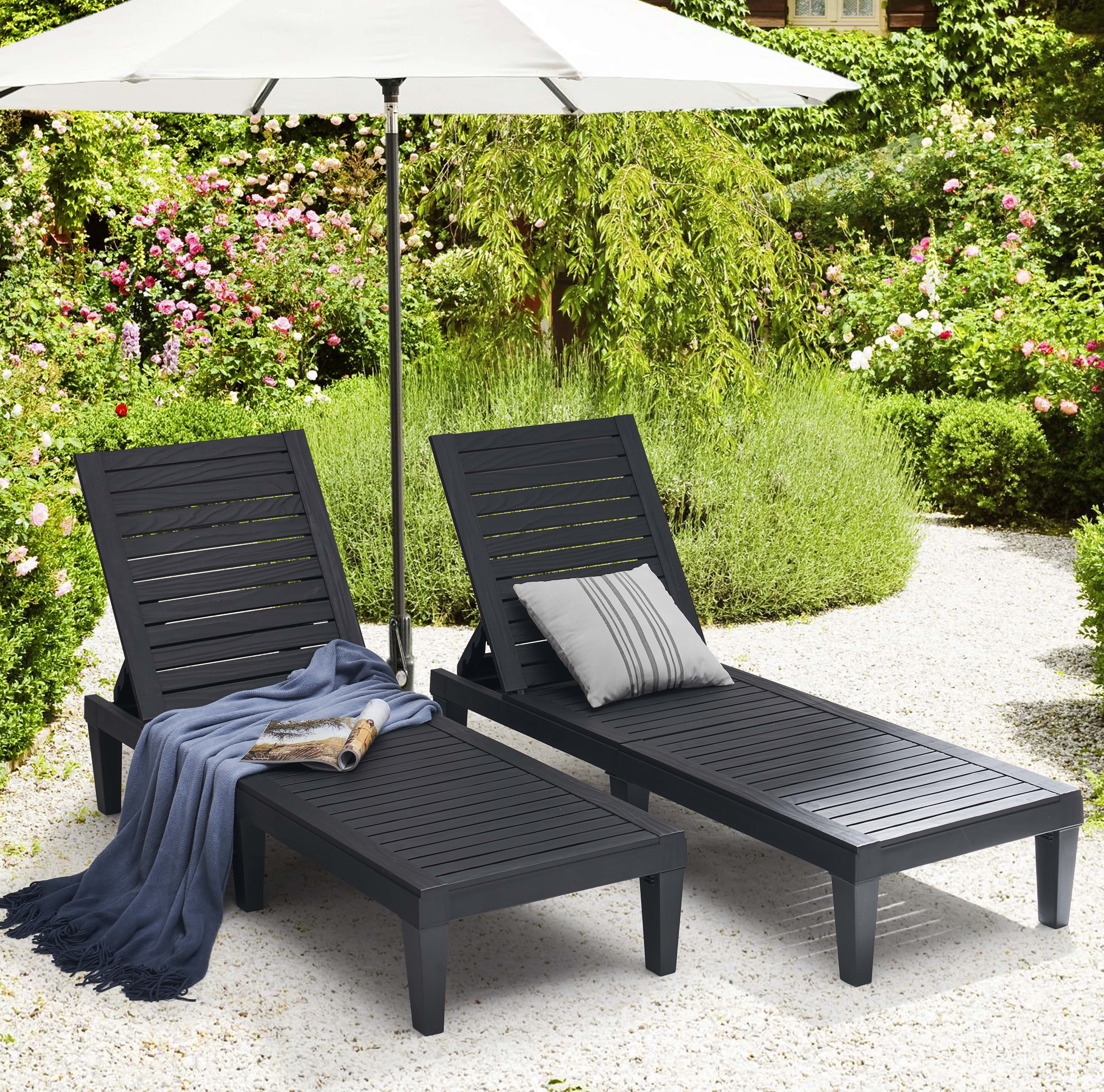 LammaLoe Set of 2 Chaise Outdoor Lounge Chairs for Pool Chairs or Patio Furniture, Black