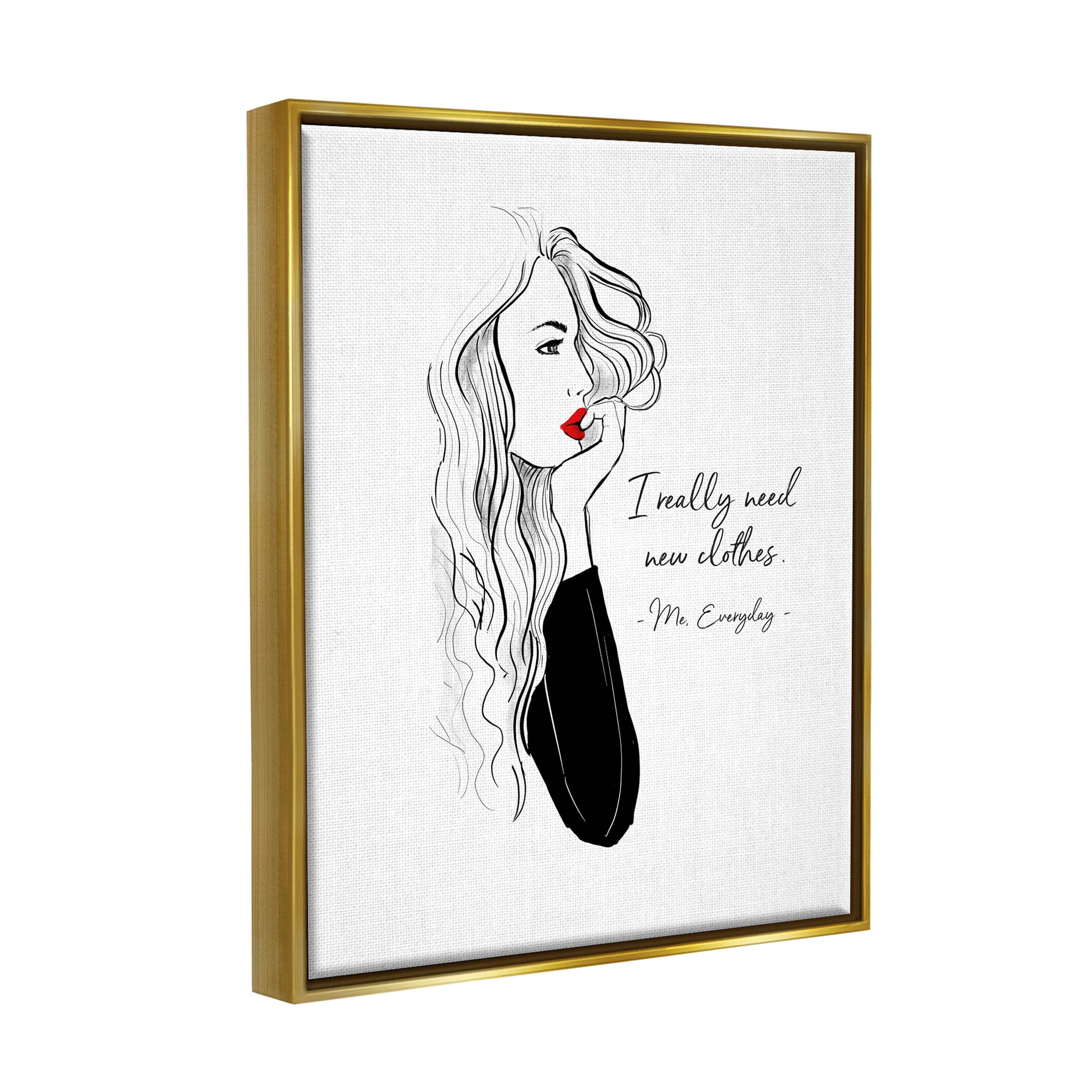 Stupell Industries Need New Clothes Funny Fashion Graphic Art Metallic Gold Floating Framed Canvas Print Wall Art, Design by Alison Petrie