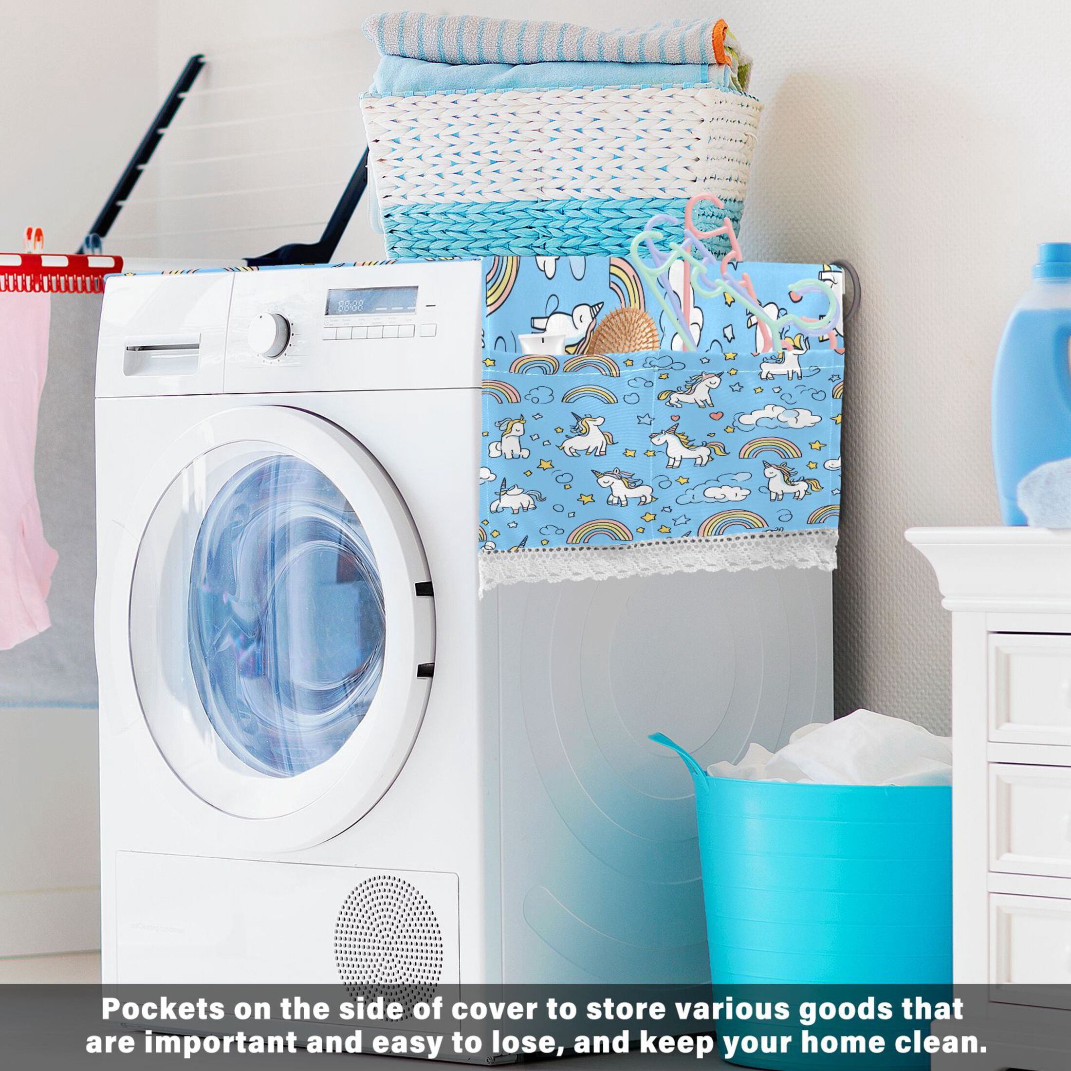 WOBOGO Unicorns Rainbows Blue Pattern Washing Machine Cloth Dryer Refrigerator Top Cover Protective Non-Slip Mat For Kitchen Laundry