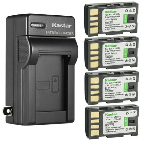 Kastar 4-Pack BN-VF808 Battery and AC Wall Charger Replacement for JVC GZ-MG630AA GZ-MG630AC GZ-MG630AEK GZ-MG630AU GZ-MG630AUS GZ-MG630R GZ-MG630RAA GZ-MG630RAG GZ-MG630REK GZ-MG630RUS GZ-MG630S