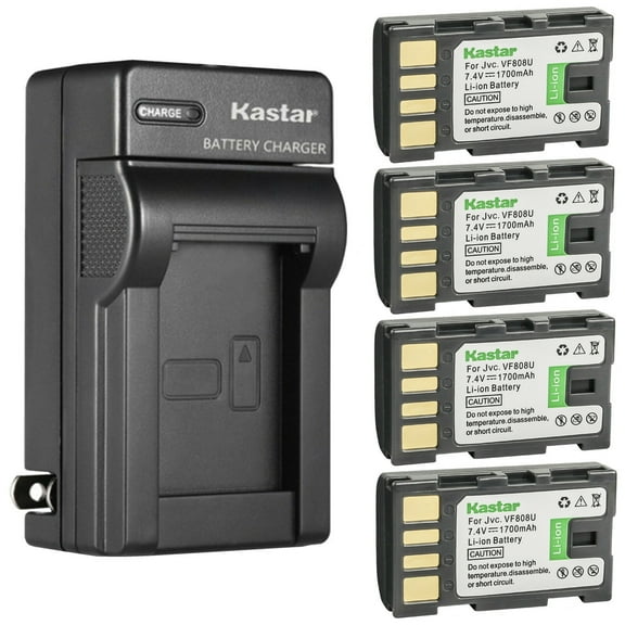 Kastar 4-Pack BN-VF808 Battery and AC Wall Charger Replacement for JVC GR-D720 GR-D720EK GR-D720EX GR-D720US GR-D721 GR-D721EX GR-D725 GR-D725EK GR-D725EX GR-D725US GR-D726 GR-D726EK GR-D726EX