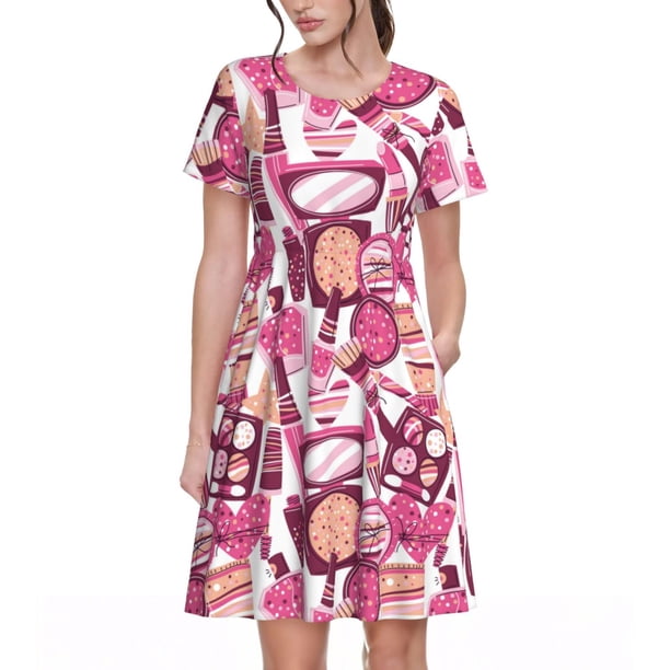 Balery Cute Girl Vestidos sueltos de manga corta para mujer, vestidos de verano 2025, vestidos casuales de corte A con vuelo.