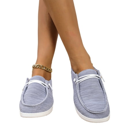 

Lacyhop Women Canvas Comfort Shoes Slip On Round Toe Driving Sneakers