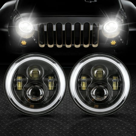 LED Headlights for Jeep Wrangler, TSV 7 Inch Round 80W 5000LM LED Headlight with High Low Beam White Halo Ring Angel Eyes DRL Amber Turn Signal for Jeep Wrangler JK TJ LJ CJ Hummer,