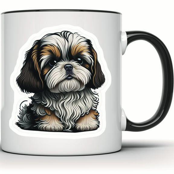 Shih Tzu Mug - Cute Dog Art | Puppy Lover Gift | Funny Coffee & Tea Mug | Perfect Gift for Dog Moms - 11 Ounce Black Rim Handle Novelty Coffee Cup - WMUG0600-Black Rim