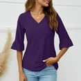 thumbnail image 3 of tklpehg Fall Long Sleeve Shirts for Women V-Neck Flared Mid-length Tops Going Out Tops Solid Color Womens Clothes Fall Clothes Leisure Comfortable Blouses Pullover Purple S, 3 of 5