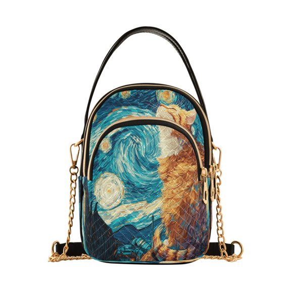 Women's Crossbody Handbag Shoulder Handbag 5.91x3.15x8.27 Inch Bank Card Bag Cash Bag Key Bag Starry Night Cat