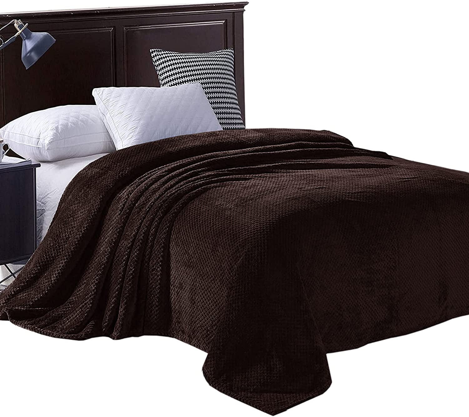 Exclusivo Mezcla Waffle Textured Soft Fleece Blanket,Queen Size Bed