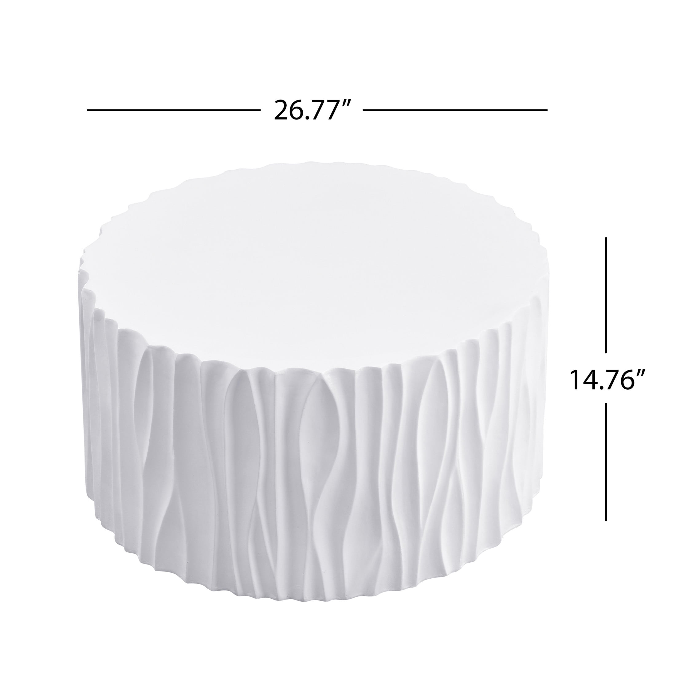 Christopher Knight Home 26.77" Round Outdoor Coffee Table, Wavy Fluted MGO Design, White