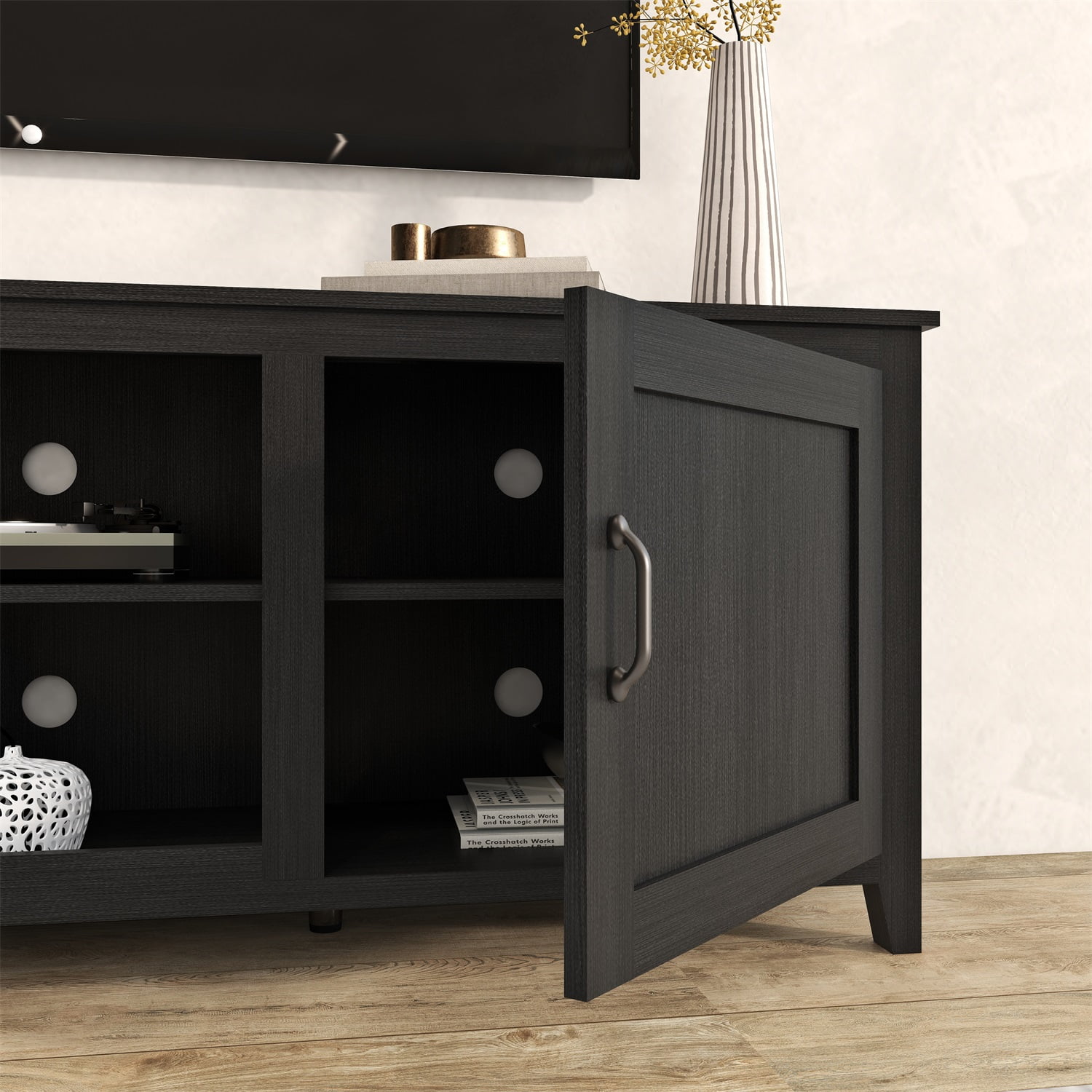 Kadyn TV Stand, Particle Board TV Stand Console with Doors, Modern TV Cabinet for TVs Up to 60" Television Cabinet, Black