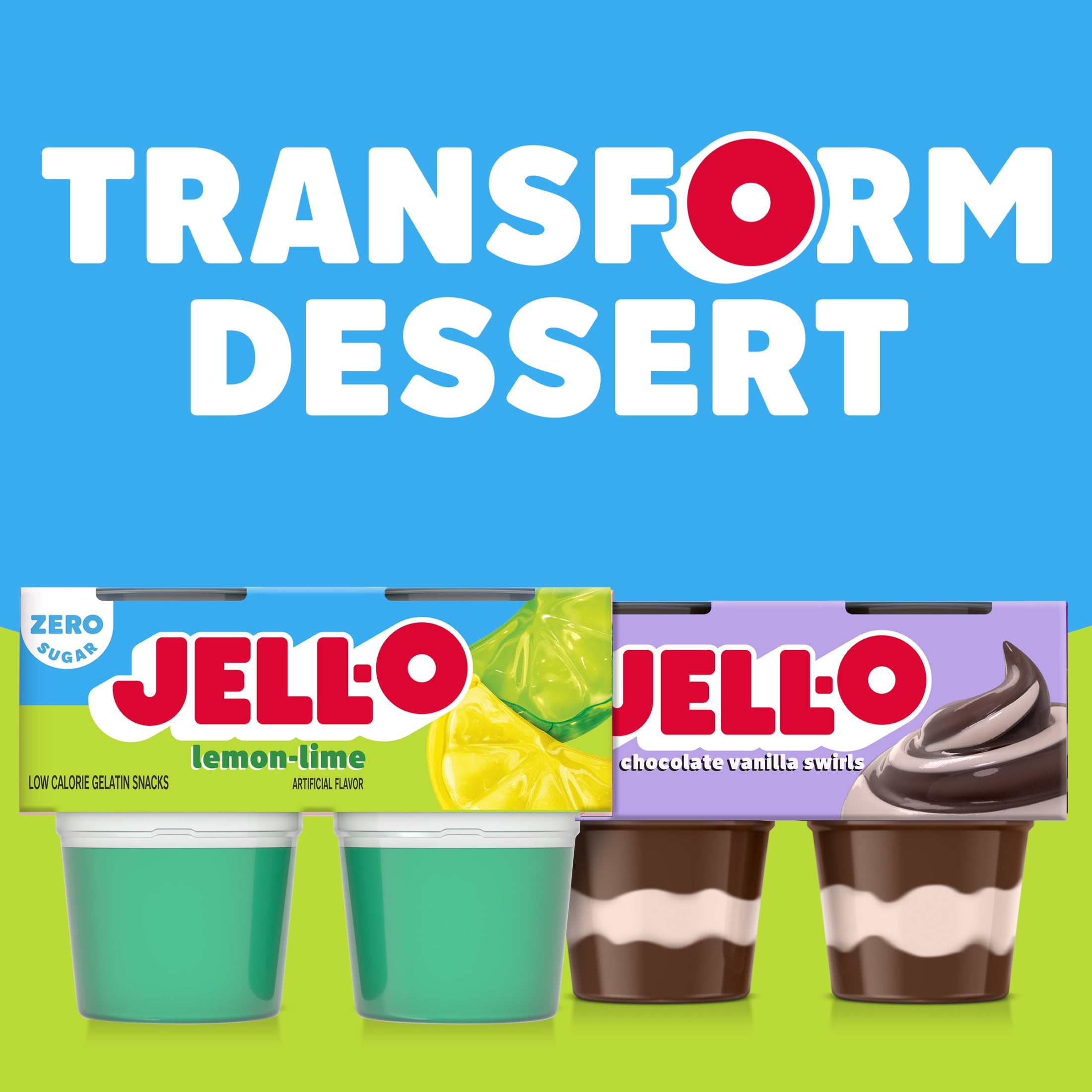 Jell-O Lemon-Lime Artificially Flavored Zero Sugar Ready-to-Eat Gelatin Snack Cups, 4 ct Cups