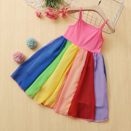 

Binmer Toddler Baby Girls Sleeveless Rainbow Printed Suspender Princess Dress