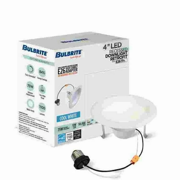 Bulbrite 862654 4 in. 12W LED High Lumen Downlight Retrofit Smooth Round Dimmable - 80CRI 4000K 120V Light, White - Pack of 4