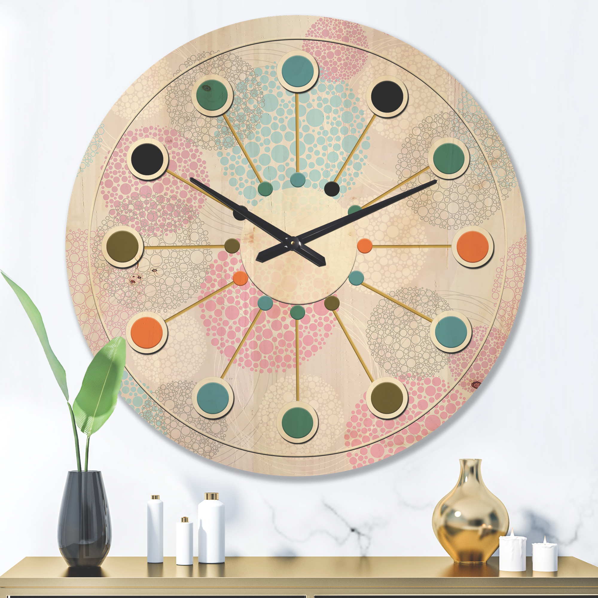 Designart 'Circular Abstract Retro Pattern Geometric III' Mid-Century Modern Wood Wall Clock